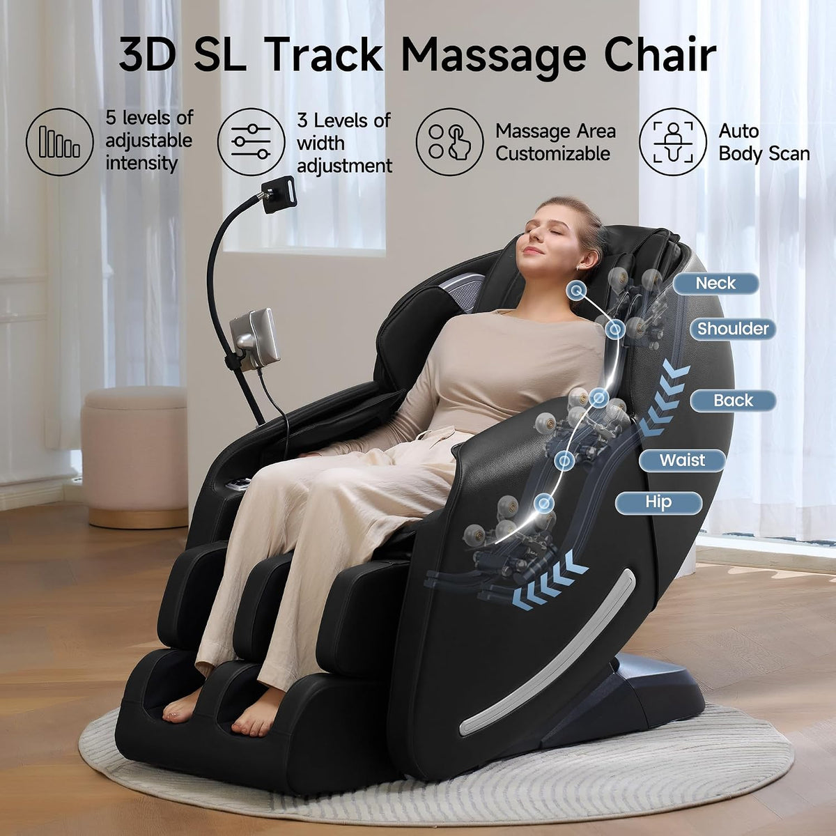 Massage Chair Full Body with Unique Phone Controller, Zero Gravity 3D Sl-Track Recliner with APP Control, Child Lock,Pause Button, Favor-06, Black