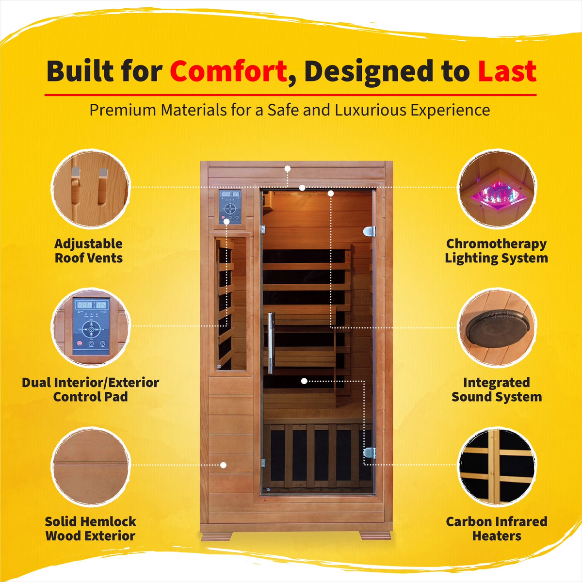 Heatwave 1-2 Person Hemlock Infrared Sauna W/ 5 Carbon Heaters