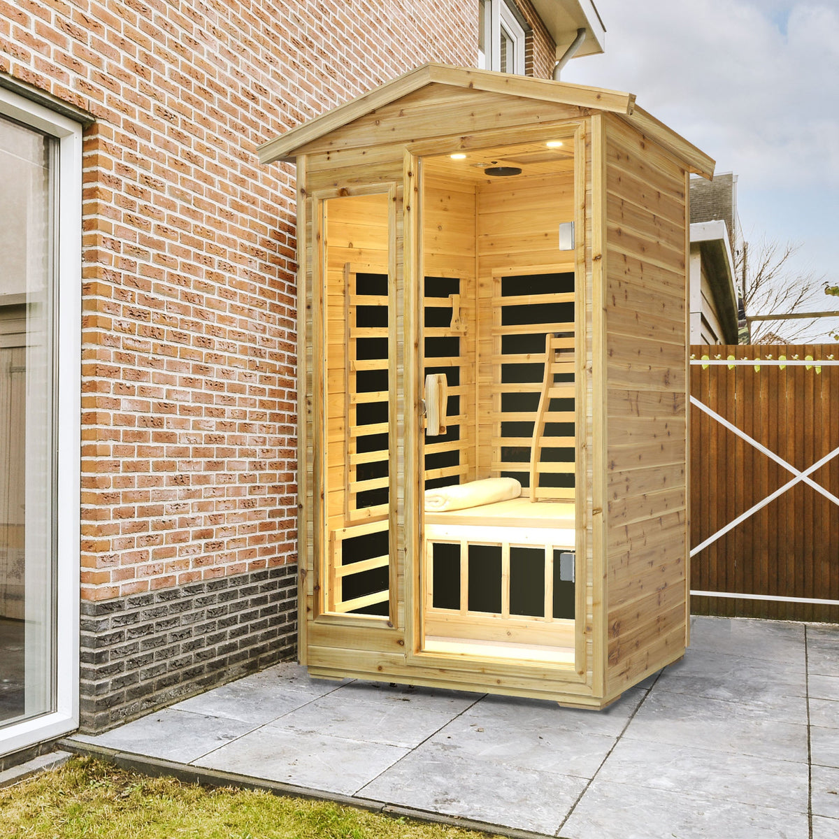 Home Furnishers 2-Person Far Infrared Outdoor Sauna with 6 Heating Panels, Old Fir Wood