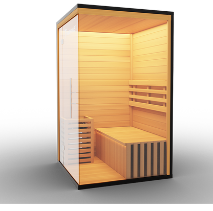 Medical Sauna Traditional 5 1-Person Indoor Steam Sauna, Canadian Hemlock with Two-Wall Glass Design, 4.5 kW Heater and Digital Touch Controls
