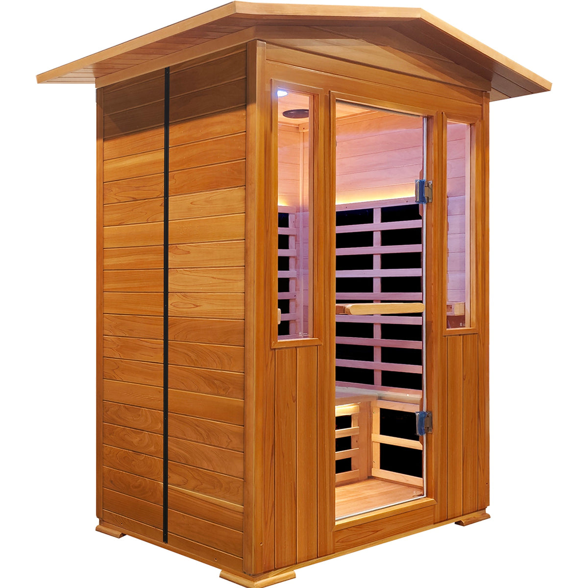 Outdoor Two-Person Far Infrared Sauna – Red Cedar Exterior, 9 Heating Panels, 2250 W