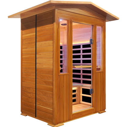 Outdoor Two-Person Far Infrared Sauna – Red Cedar Exterior, 9 Heating Panels, 2250 W