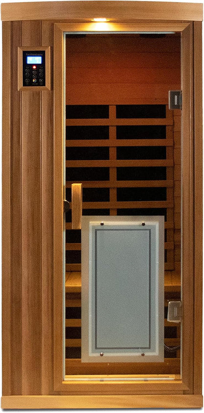 Home Sauna Far Infrared Sauna 1 Person plus Low-Emf Natural Red Cedar Indoor Sauna Spa, 1510W Infrared Sauna for Home, 8 Low Electromagnetic Field Heaters, 2 Bluetooth Speakers, 1 LED Reading Lamp