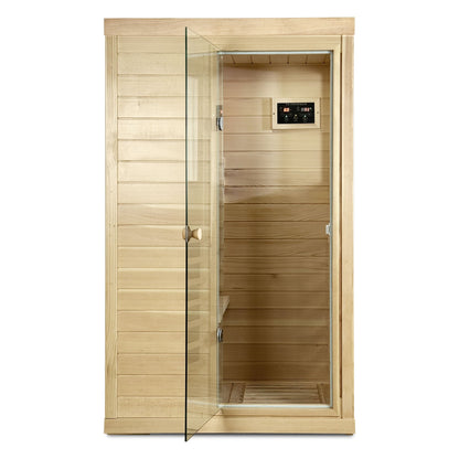Canadian Hemlock Wood One Person Far Infrared Sauna with Bluetooth Audio - Natural