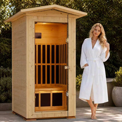 Outdoor Sauna Far Infrared 1550W for One Person Finland Spruce Wood