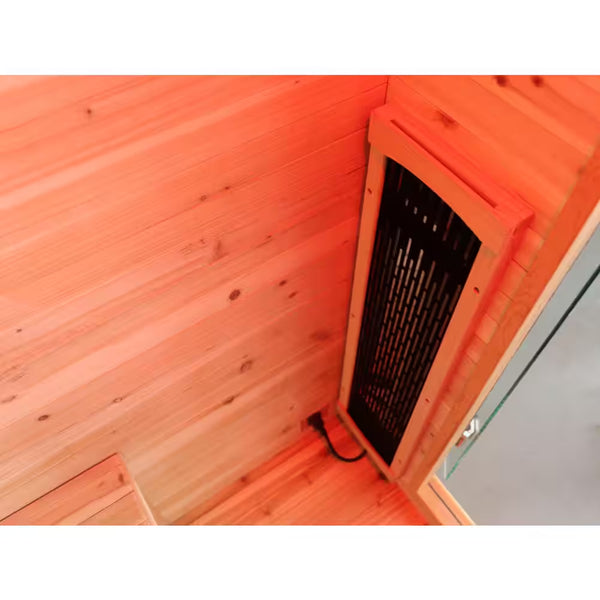 SunRay Burlington 2-Person Outdoor Far Infrared Sauna, Canadian Hemlock, Weatherproof Cabin with Metal Composite Roof, 6 Carbon Heaters, 1900 W 120 V (20 A), Bluetooth Sound System, Red Light and LED Lighting, 47 x 45 x 87 in. (HL200D)