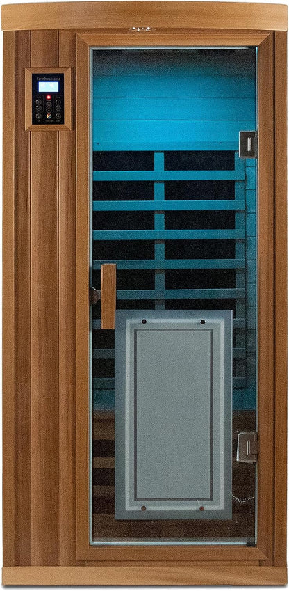 Home Sauna Far Infrared Sauna 1 Person plus Low-Emf Natural Red Cedar Indoor Sauna Spa, 1510W Infrared Sauna for Home, 8 Low Electromagnetic Field Heaters, 2 Bluetooth Speakers, 1 LED Reading Lamp