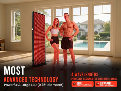 EXESAS 1216 LED Red and Near-Infrared Light Panel, 4 Wavelengths 630/660/810/850 nm, Dual-Chip 5 W LEDs, 75 x 22 in. Full-Body Panel with Base Stand, Remote and Timer (1650 W)