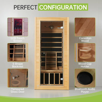 Sauna 1 Person Low EMF FAR Infrared Sauna with Red Light Therapy