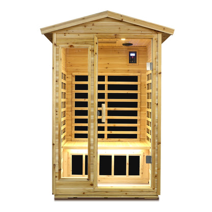 Home Furnishers 2-Person Far Infrared Outdoor Sauna with 6 Heating Panels, Old Fir Wood