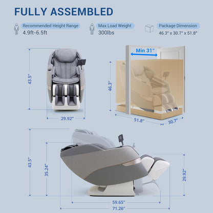 4D Massage Chair Full Body, 170° Flexible SL Track Shiatsu Massage Chairs with Zero Gravity, Bluetooth Speaker, Airbags & Heating, Mc1650(Grey)