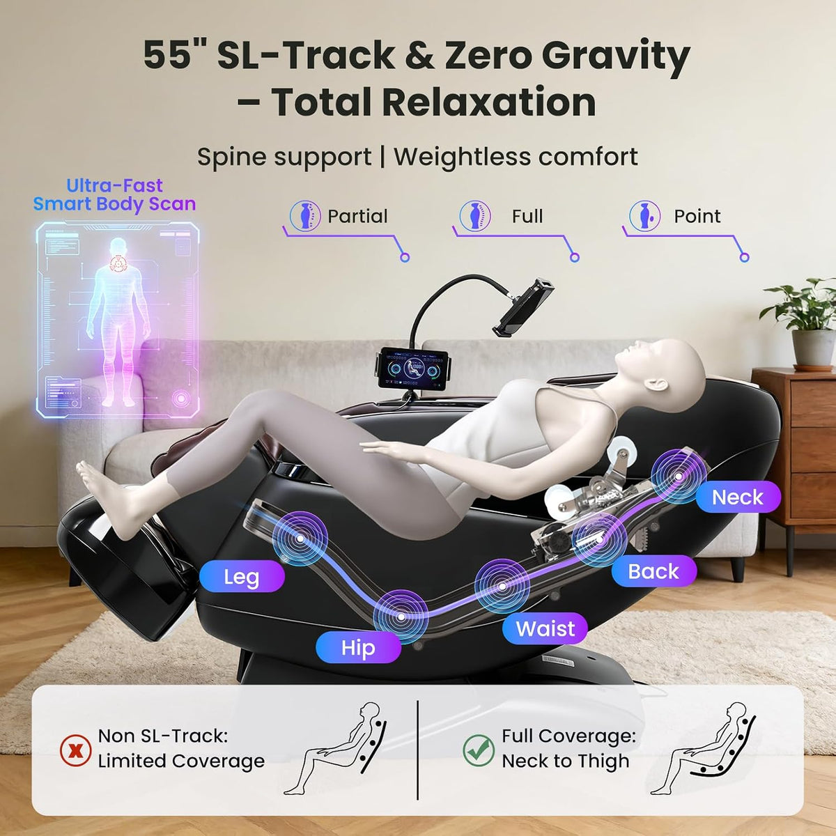 4D Music Rhythm Massage Chair Full Body, 2026 Unique Sonic Resonance Zero Gravity Sl-Track Shiatsu Recliner with Knee Heating Blanket AI Voice Bluetooth Foot Roller Body Scan Airbags G9 Black