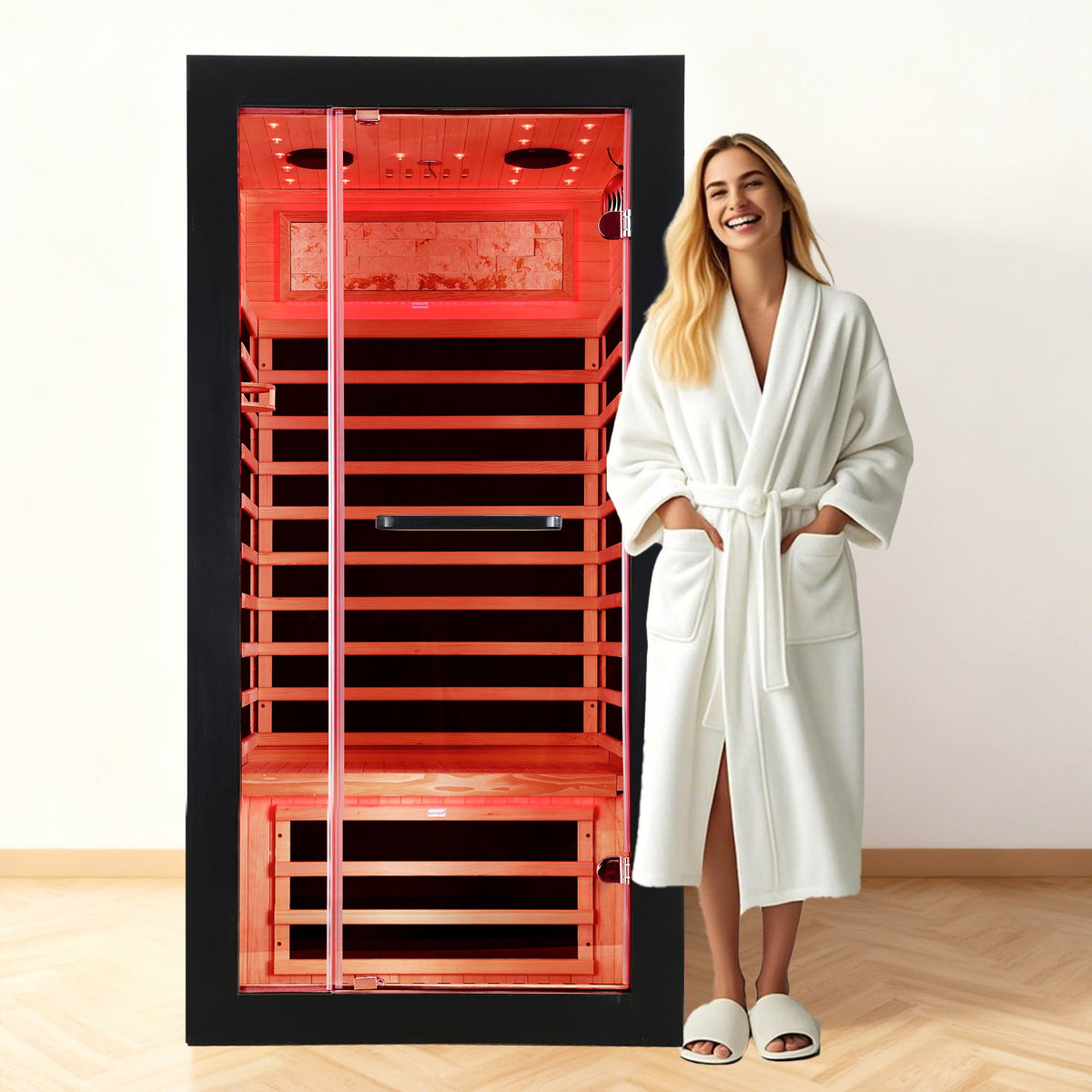 Single-Person Far Infrared Sauna – 7 Carbon Heating Panels, Starry Sky Ceiling, Bluetooth Audio
