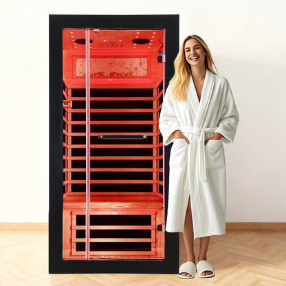 Single-Person Far Infrared Sauna – 7 Carbon Heating Panels, Starry Sky Ceiling, Bluetooth Audio