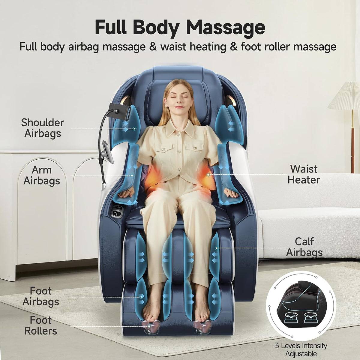 Massage Chair Full Body with Unique Phone Controller,Heart and Blood Measurement, Zero Gravity 3D Sl-Track Recliner with APP Control, Child Lock,Pause Button, Back Pad, Favor-06, Blue