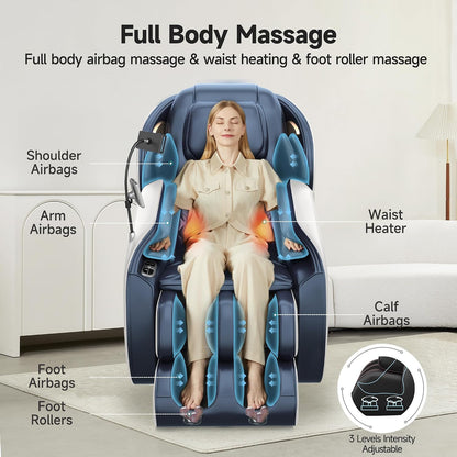Massage Chair Full Body with Unique Phone Controller,Heart and Blood Measurement, Zero Gravity 3D Sl-Track Recliner with APP Control, Child Lock,Pause Button, Back Pad, Favor-06, Blue