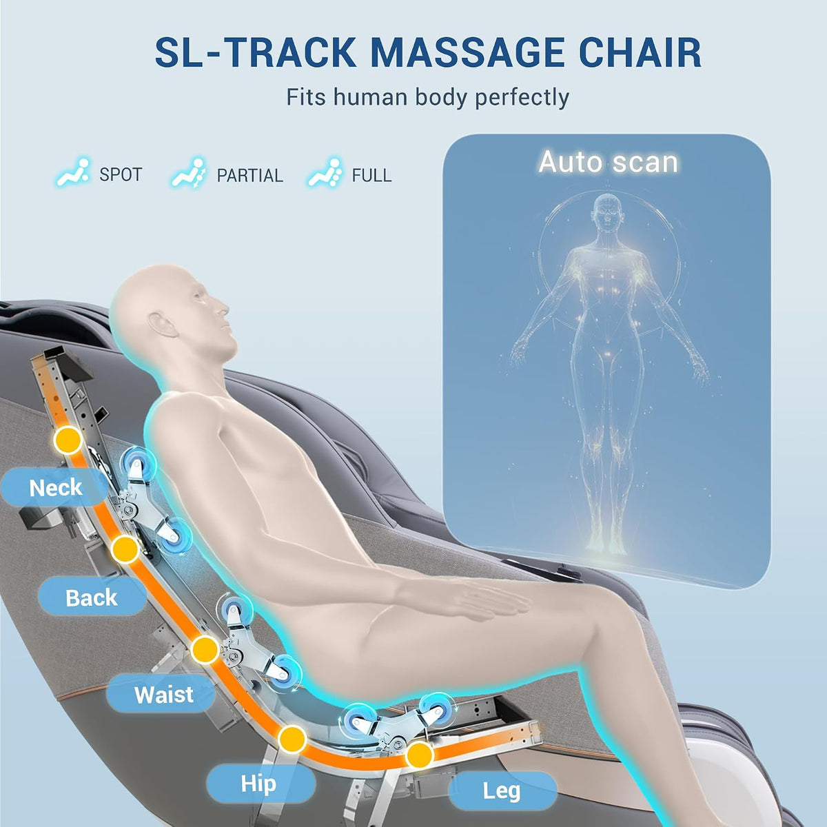 4D Massage Chair Full Body, 170° Flexible SL Track Shiatsu Massage Chairs with Zero Gravity, Bluetooth Speaker, Airbags & Heating, Mc1650(Grey)