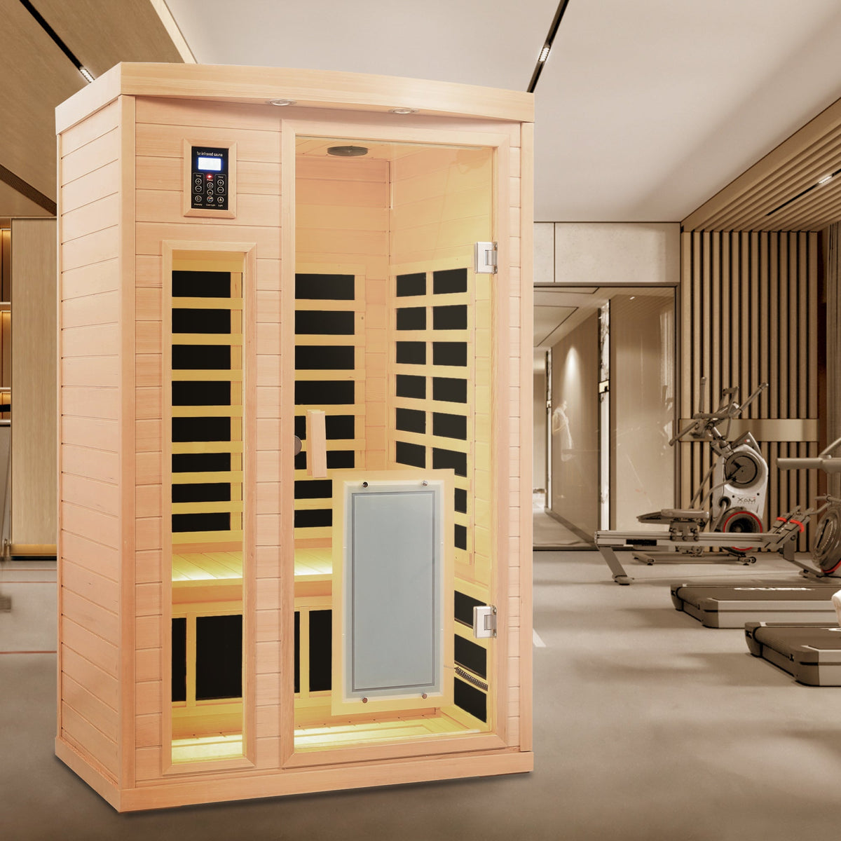Home Furnishers 2-Person Far Infrared Indoor Sauna with 8 Heating Panels, Hemlock Wood