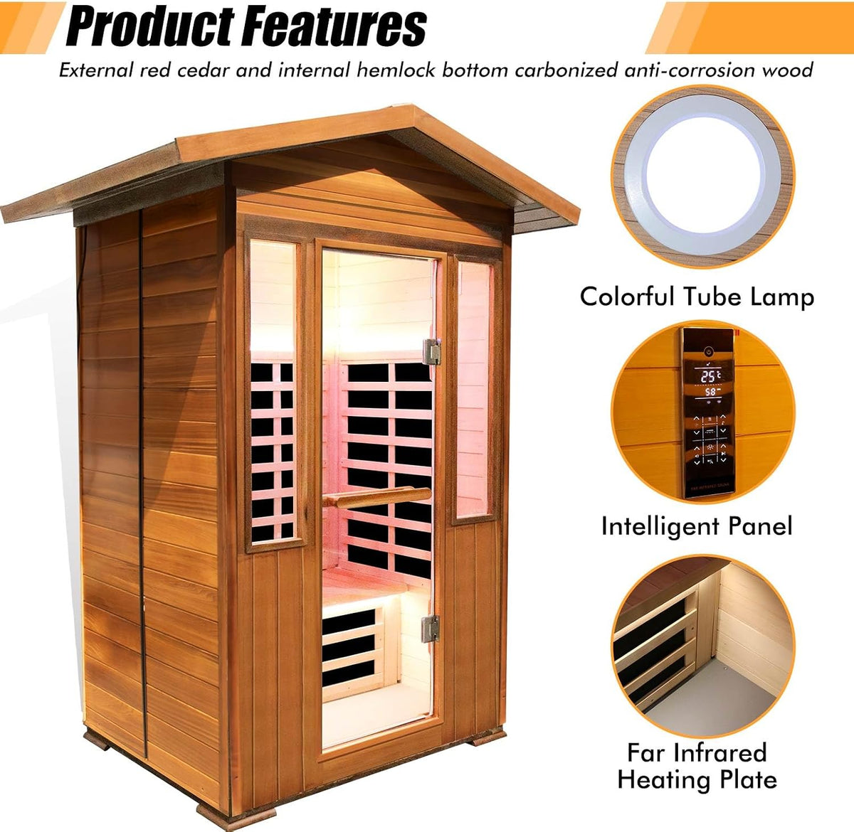 2 Person Outdoor Sauna Infrared Saunas Dry Sauna Room 1800W 120V