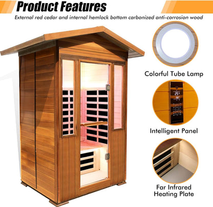 2 Person Outdoor Sauna Infrared Saunas Dry Sauna Room 1800W 120V