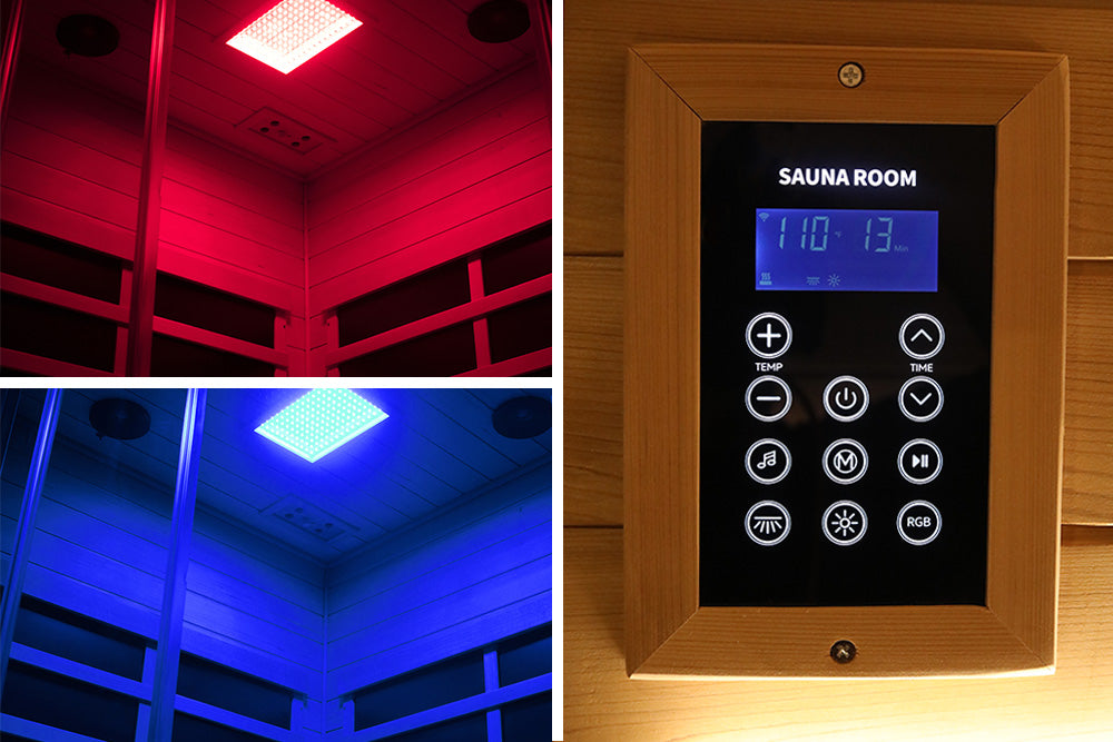 Wizzisauna SR07 2-3 Person Corner Red Cedar Far Infrared Sauna with 8 Carbon Heaters