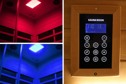 Wizzisauna SR07 2-3 Person Corner Red Cedar Far Infrared Sauna with 8 Carbon Heaters