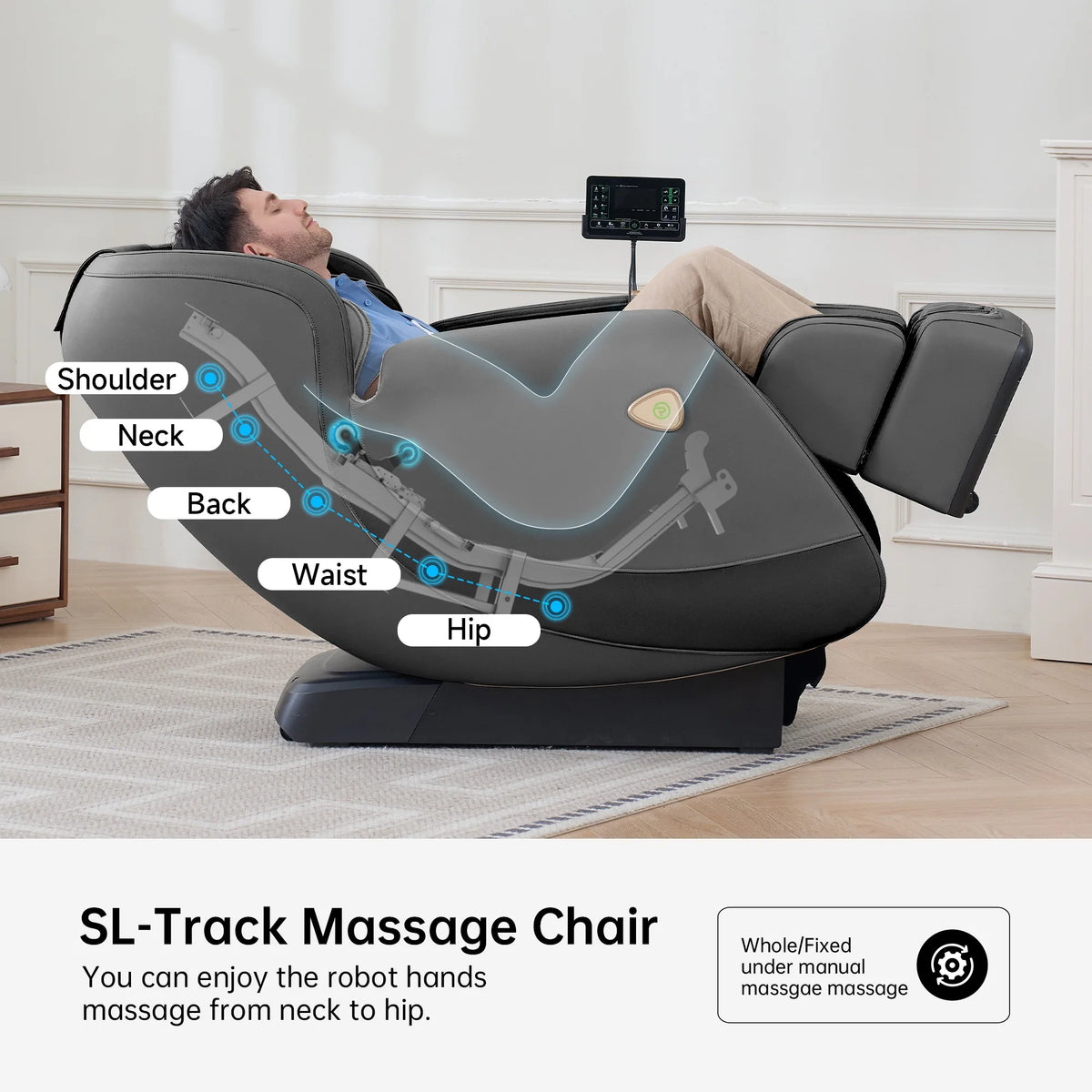 3D Sl-Track Massage Chair, Full Body Zero Gravity Shiatsu Thai Massage Recliner, Black