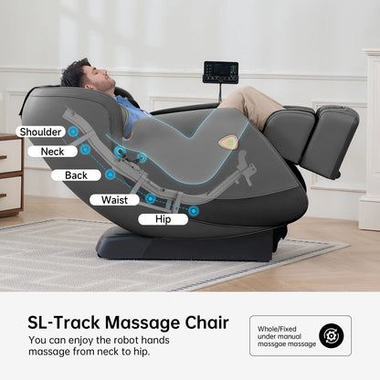 3D Sl-Track Massage Chair, Full Body Zero Gravity Shiatsu Thai Massage Recliner, Black