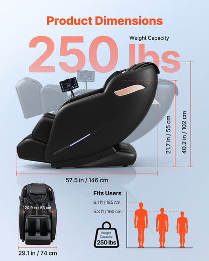 VEVOR Massage Chair 3D Zero-Gravity Full Body Massage Chair Extendable Footrest