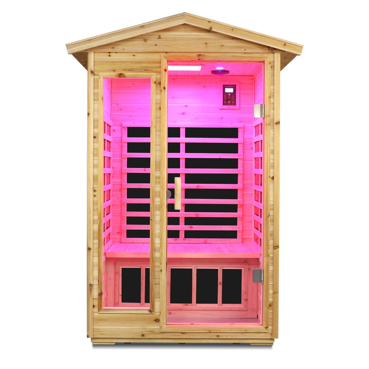 Home Furnishers 2-Person Far Infrared Outdoor Sauna with 6 Heating Panels, Old Fir Wood