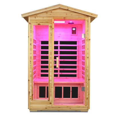 Home Furnishers 2-Person Far Infrared Outdoor Sauna with 6 Heating Panels, Old Fir Wood