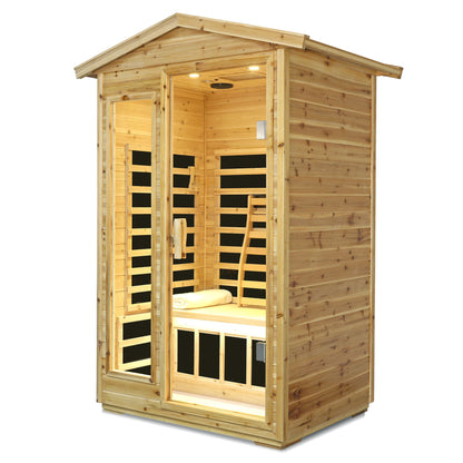 Home Furnishers 2-Person Far Infrared Outdoor Sauna with 6 Heating Panels, Old Fir Wood