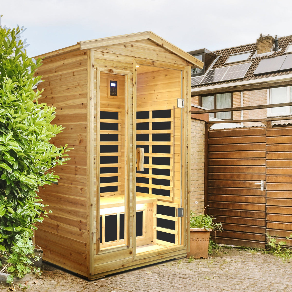 Home Furnishers 2-Person Far Infrared Outdoor Sauna with 6 Heating Panels, Old Fir Wood