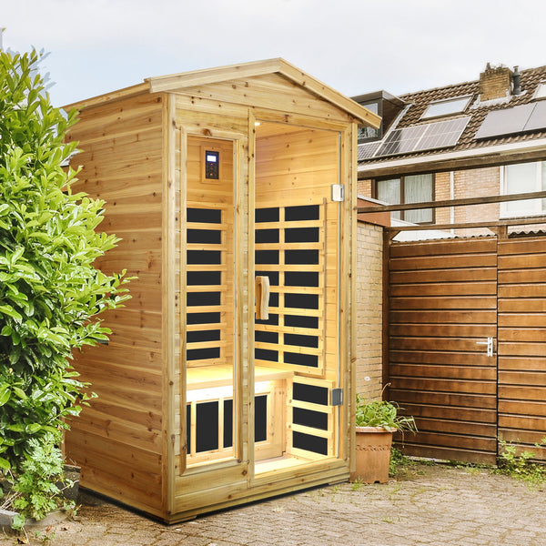 Home Furnishers 2-Person Far Infrared Outdoor Sauna with 6 Heating Panels, Old Fir Wood