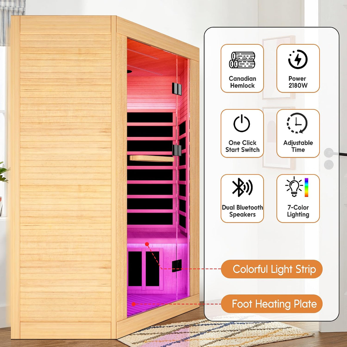 2-3 Person Corner Sauna Far Infrared 120V 20A Canadian Hemlock