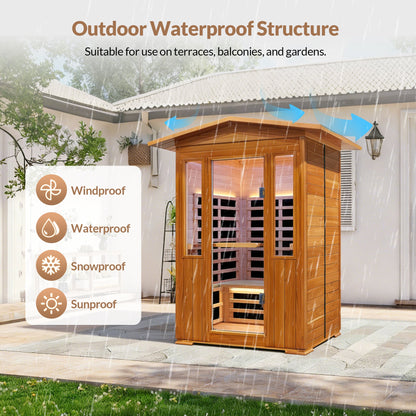 Outdoor Two-Person Far Infrared Sauna – Red Cedar Exterior, 9 Heating Panels, 2250 W