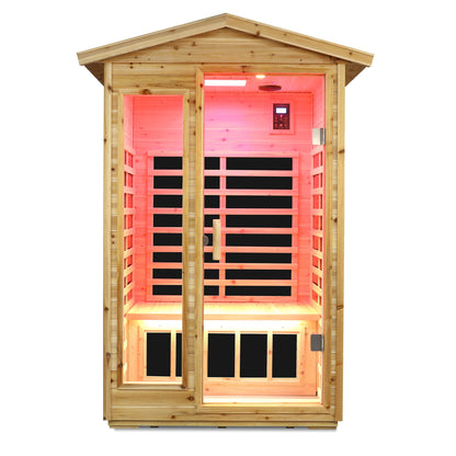 Home Furnishers 2-Person Far Infrared Outdoor Sauna with 6 Heating Panels, Old Fir Wood