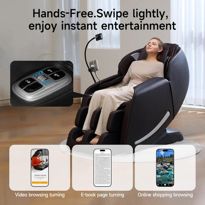 Massage Chair Full Body with Unique Phone Controller,Heart and Blood Measurement, Zero Gravity 3D Sl-Track Recliner with APP Control, Child Lock,Pause Button, Back Pad, Favor-06, Dark Brown