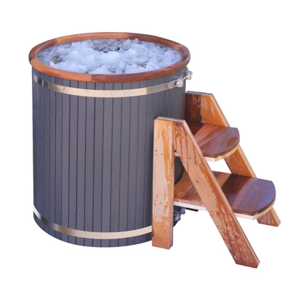 ALEKO Lumina 1-Person Outdoor Ice Bath Cold Plunge Tub – 118 Gallon, 304 Stainless Interior, Cedar Steps and Insulated Cover (RBCHTUB)
