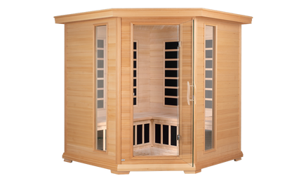 Blisspod Vienna 4-5 Person Corner Far Infrared Sauna with 12 Low-EMF Carbon Heaters, Canadian Hemlock