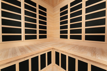 Blisspod Vienna 4-5 Person Corner Far Infrared Sauna with 12 Low-EMF Carbon Heaters, Canadian Hemlock