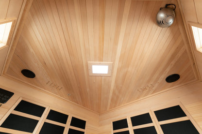 Blisspod Vienna 4-5 Person Corner Far Infrared Sauna with 12 Low-EMF Carbon Heaters, Canadian Hemlock