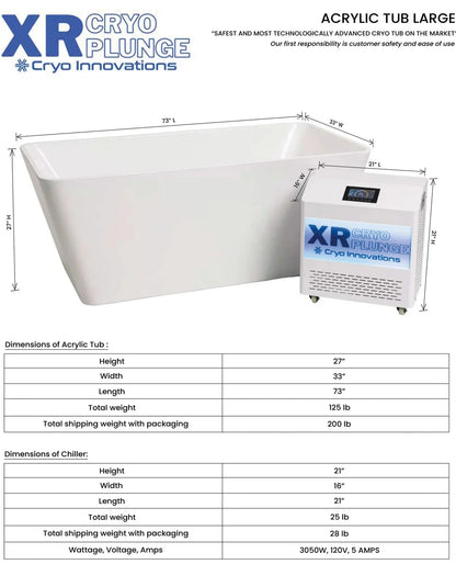 XR Cryo Plunge Acrylic Tub with 2025 Chiller/Heater — Cold and Hot, Two Sizes