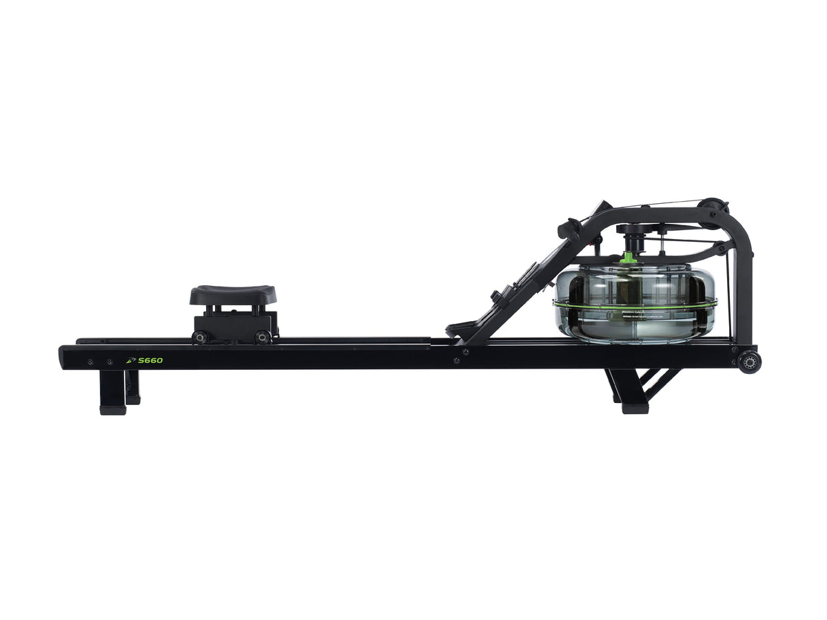 Dynamic Fluid Fitness S660 Forge Water Rowing Machine, 5-Level Twin Tank Fluid Resistance, Bluetooth Performance Monitor, Belt Drive, 330 lb Capacity