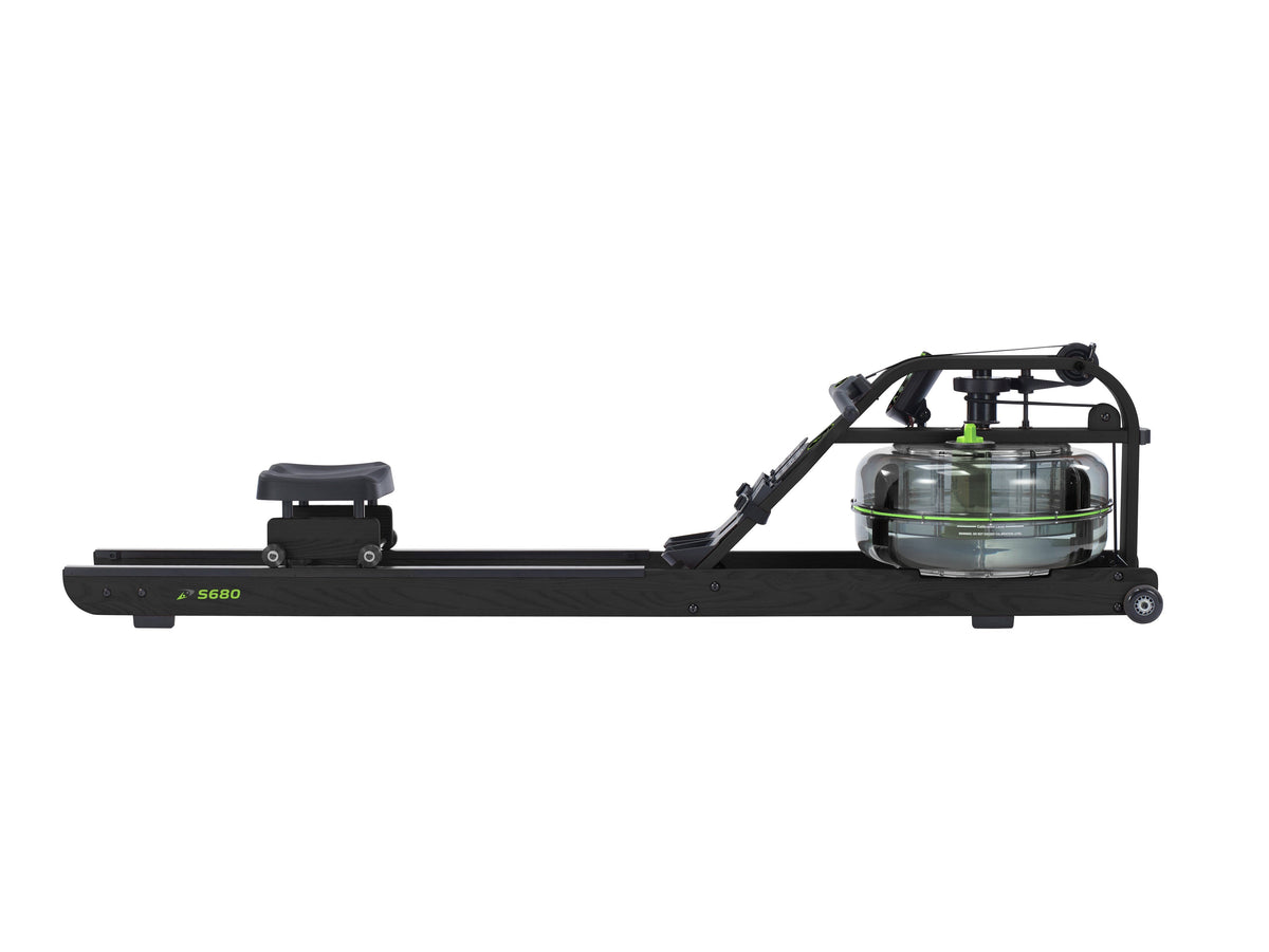 Dynamic Fluid Fitness S680 Timber Water Rowing Machine, American Ash Frame, 5-Level Twin Tank Fluid Resistance, Bluetooth Monitor, Belt Drive, 330 lb