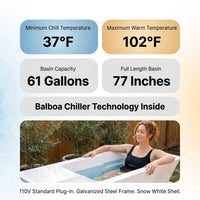 Hot Cold Plunge Tub Built for Recovery Therapy, 61 Gallon Capacity, Advanced Cooling Technology, 77 Inch Length — Results & Stats