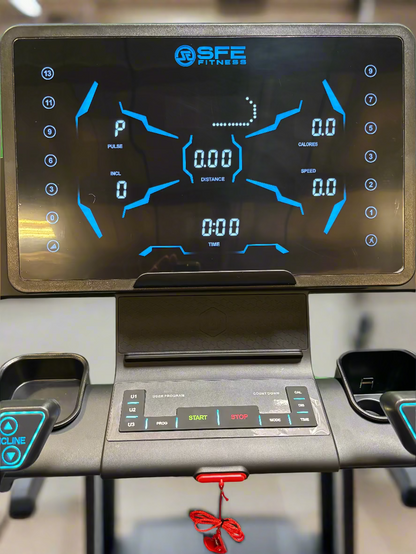 SFE Commercial Pro Treadmill – 64" × 24" Deck, 20% Incline, −3% Decline