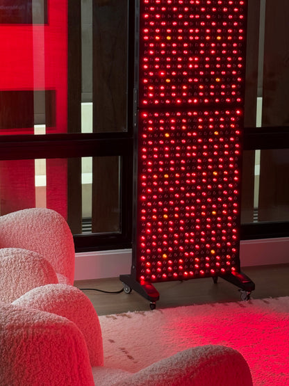 Renew Red Light The Max Panel, 7-Wavelength Red, Near-Infrared and Blue LED Panel, 900 x 5 W LEDs, 450–850 nm, 75 x 24 in. Full-Body Panel with Rolling Floor Stand, Touchscreen and Remote
