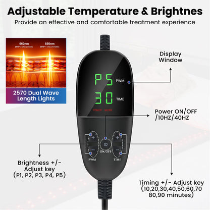iReliev FullGlow 360 Full Body Red and Near-Infrared LED Light Bag, 2,520 LEDs, 660 nm and 850 nm, 70 x 31 in. Zip-Around Wrap with Dual Controllers, 90-Minute Timer and Pulse Modes