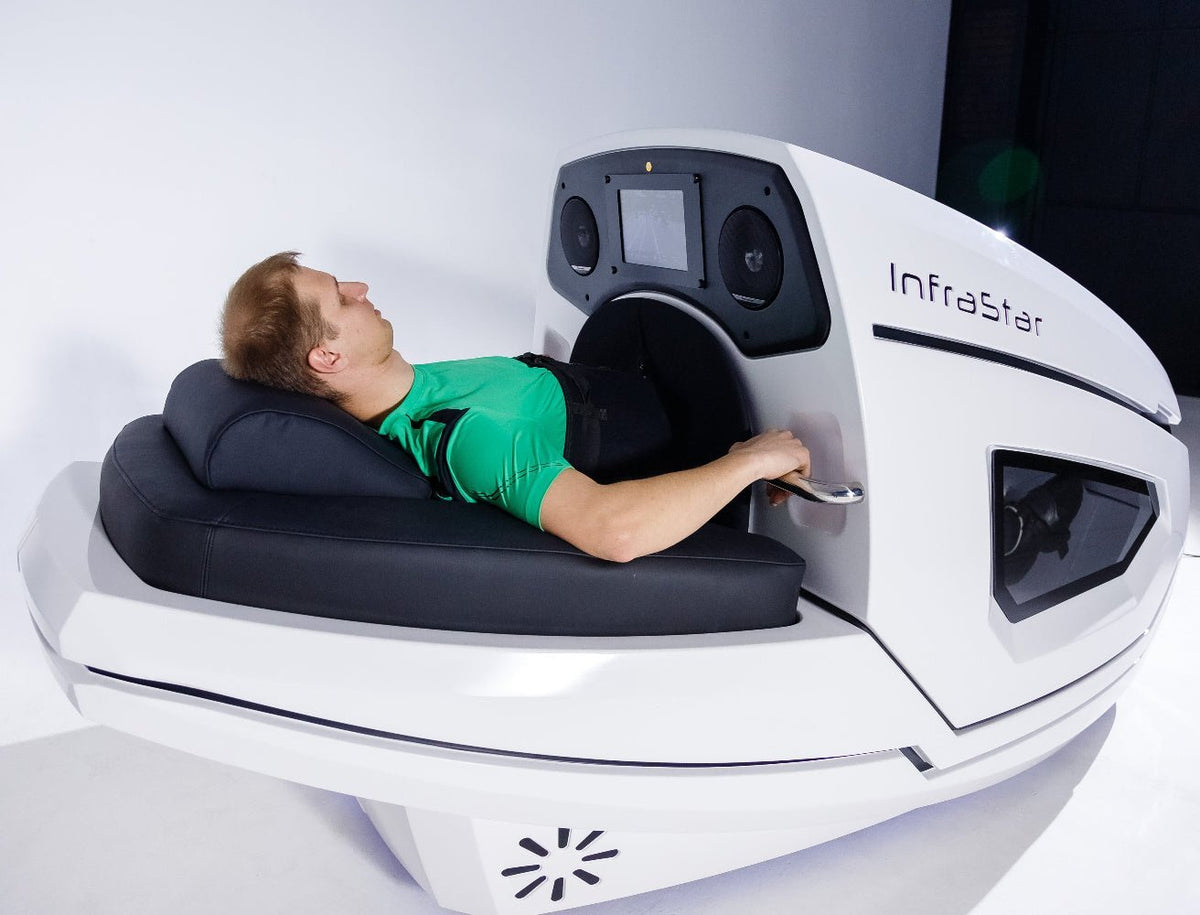 InfraStar Bike — Upright Infrared Vacuum Cycling Capsule, Vacuum + Infrared + Cryo